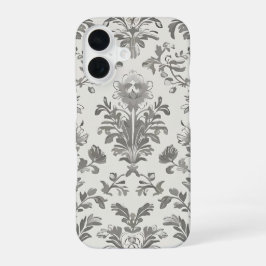 ヴィクトリア調 ダマスク 花柄 ホワイト ヴィンテージ iPhone 16ケース