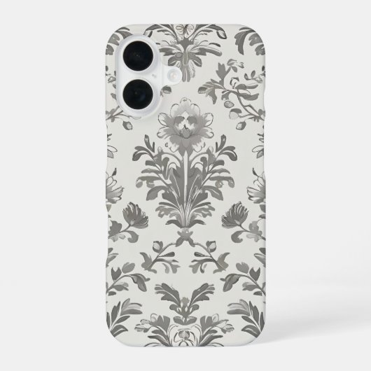 ヴィクトリア調 ダマスク 花柄 ホワイト ヴィンテージ iPhone 16ケース (裏面)