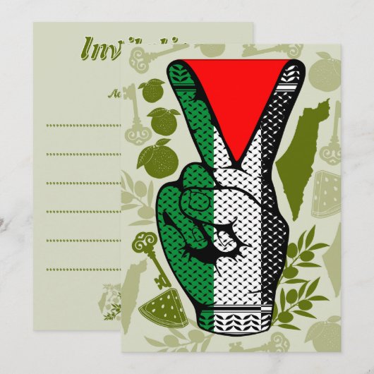 ヴィクトリーサイン 手の抵抗 赤い三角形のシンボル 招待状 (正面/裏面)