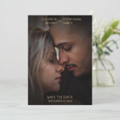 ヴィグネエレガントット写真テンプレートブラック金ゴールドズ結婚 セーブザデート (スタンド正面)