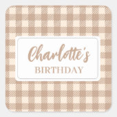 ヴィシーヴィンテージ茶色ベージュ名門私立校風のギンガムプレイド スクエアシール (正面)