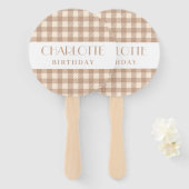 ヴィシー茶色ベージュのギンガムプレイドがチェック結婚した ハンドファン (正面&裏面)