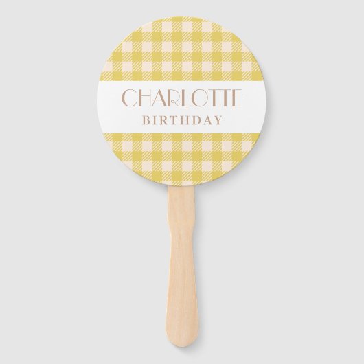 ヴィシー農家イエローギンガムプレイドのチェックパーティー ハンドファン (正面)