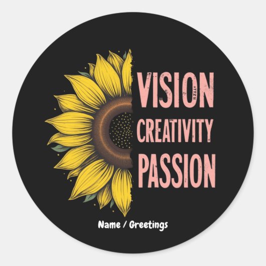 ヴィジおもしろいョン、創造性、情熱祝の女性 ラウンドシール (正面)