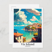 ヴィスアイランドクロアチアトラベルヴィンテージイラストレーション ポストカード (正面/裏面)