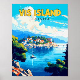 ヴィスアイランドクロアチアヴィンテージ旅行イラストレーション ポスター