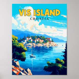 ヴィスアイランドクロアチアヴィンテージ旅行イラストレーション ポスター