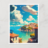 ヴィスアイランドクロアチアヴィンテージ旅行イラストレーション ポストカード (正面)