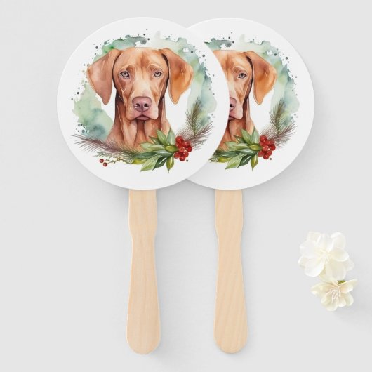 ヴィズラのクリスマスリース  festive + Pup ハンドファン (正面&裏面)