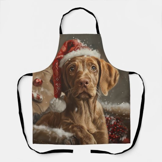 ヴィズラ犬のクリスマスフェスティブ エプロン (正面)