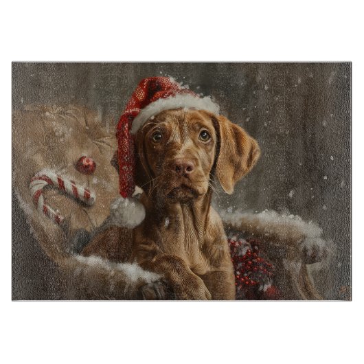 ヴィズラ犬のクリスマスフェスティブ カッティングボード (正面)