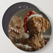 ヴィズラ犬のクリスマスフェスティブ 缶バッジ (正面&裏面)