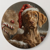 ヴィズラ犬のクリスマスフェスティブ 缶バッジ (正面)