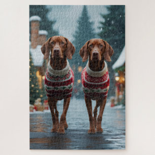 ヴィズラ犬 クリスマス スノー ホリデー ジグソーパズル
