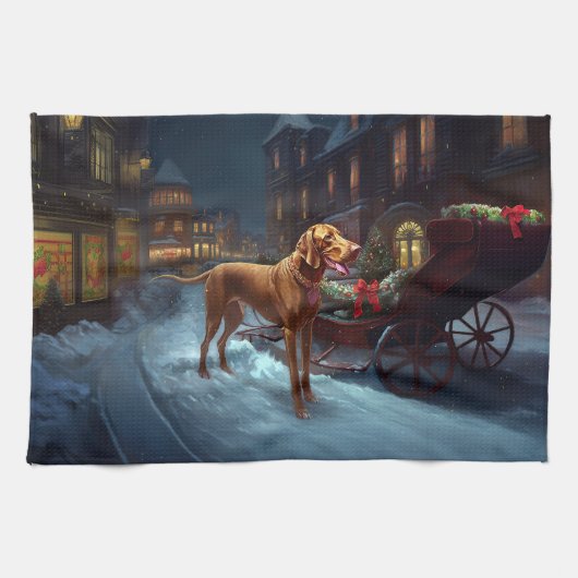 ヴィズラ クリスマスの楽しい季節 キッチンタオル (横)