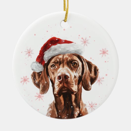 ヴィズラ 犬のクリスマスパーソナライズド セラミックオーナメント (正面)