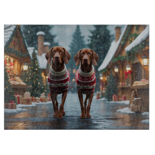 ヴィズラ 犬 クリスマス 雪 休日 カッティングボード (正面)