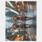 ヴィズラ 犬 クリスマス 雪 休日 フリースブランケット (正面)