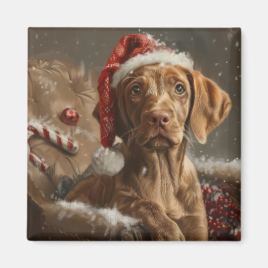 ヴィズラ 犬 クリスマス festive マグネット (正面)