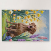 ヴィズラ 犬 春の花 絵画 ジグソーパズル (横)