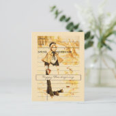 ヴィタージュレトロハーベストサンクスギビングガールグリーティング シーズンポストカード (スタンド正面)