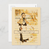 ヴィタージュレトロハーベストサンクスギビングガールグリーティング シーズンポストカード (正面/裏面)