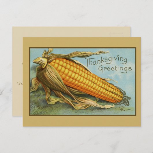 ヴィタージュレトロ感謝祭コーングリーティングホリデー ポストカード (正面/裏面)