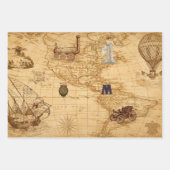 ヴィタージュ・スチームパンクをテーマにした旧世界地図，エンジニアリング ラッピングペーパーシート (正面)