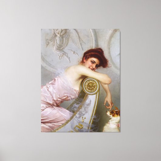 ヴィットリオ・コルコスの子犬を連れた若い女性 キャンバスプリント (正面)