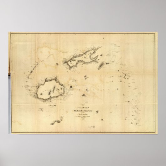 ヴィティ・グループ又はフィジー諸島の地図 ポスター (正面)