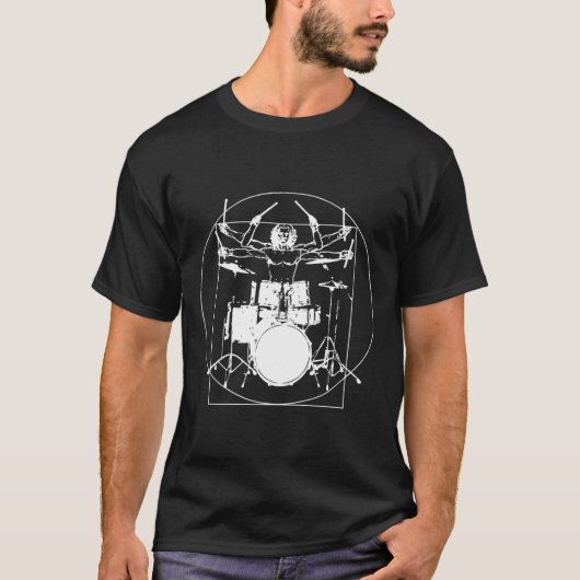 ヴィトルウィウス的人体図ドラマー ステッカー Tシャツ (正面)