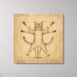 ヴィトルヴィウス的人体図にゃんこのルネサンス風パロディーアート キャンバスプリント