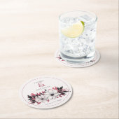 ヴィナタージュエレガントブラックマゼンタフローラ ラウンドペーパーコースター (インサイチュ)