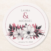 ヴィナタージュエレガントブラックマゼンタフローラ ラウンドペーパーコースター (正面)