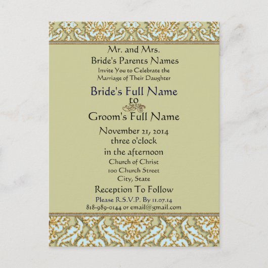 ヴィナッツジティファニーオングレー結婚式招待状 インビテーションポストカード (正面)