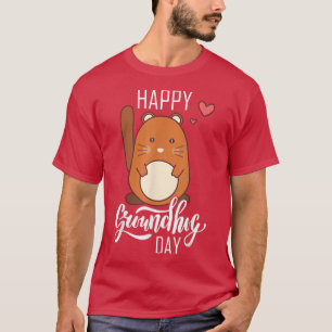 ヴィナテージハッピーグラウンドホッグおもしろいデイウッドチャックホリ Tシャツ