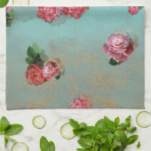 ヴィナージフラワーバラフローラブルーピンクのノスタルジック キッチンタオル (折り畳み)