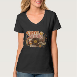 ヴィニール&ビブラ 70年代レトロ音楽 女性グラフィック Tシャツ