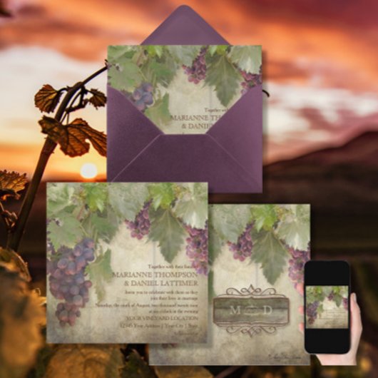 ヴィネエレガントヤ素朴ードワイナリー秋の結婚式 招待状