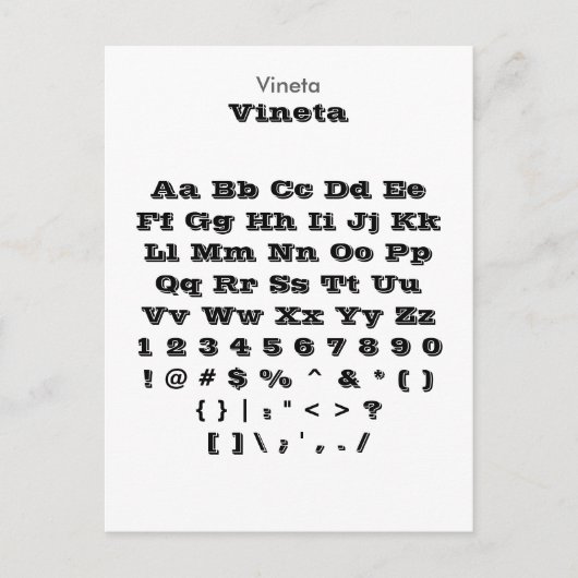 ヴィネタ – Zazzleフォントサンプラーシート ポストカード (正面)
