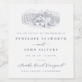 ヴィネヤエレガントードイラストレーション結婚式招待状 ワインラベル (シングルラベル)