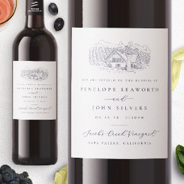 ヴィネヤエレガントードイラストレーション結婚式招待状 ワインラベル
