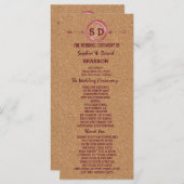 ヴィネヤードコルクスティンレッドワイン結婚のメニュー プログラム (正面/裏面)