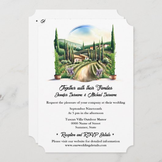 ヴィネヤードトスカーナの風景ワインファームを収容 招待状 (正面/裏面)