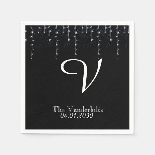 ヴィネヤードミッドナイトモノグラム結婚ズナプキン スタンダードカクテルナプキン (正面)