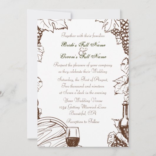 ヴィネヤードワイナリーブドウつる植物ス結婚ケッチ 招待状 (裏面)