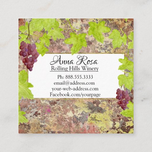 *~*ヴィネヤードワイナリーワインセラーワインクラスタブドウ スクエア名刺 (裏面)