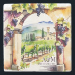 ヴィネヤードワイナリー結婚式の引き出物 モノグラムの ストーンコースター<br><div class="desc">ブドウ畑ワイナリー結婚式の引き出物モノグラムのコースター、実用的な結婚式の引き出物パーソナライズされた、ブドウ畑の水カラーのコースター、つる植物やブドウの恩恵を受け結婚るブドウ畑トスカーナのアーチ、パーティの好意、ブライダルシャワーの好意、実用的な好意</div>