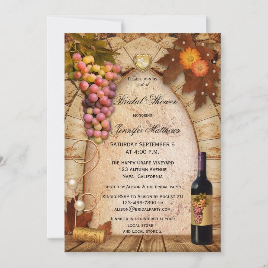 ヴィネヤードワインテーマブライダルシャワー招待 招待状 (正面)