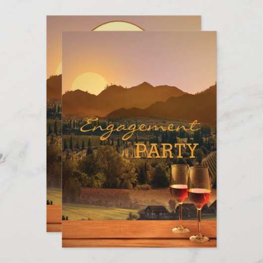 ヴィネヤードワインテーマ婚約パーティ招待状 招待状 (正面/裏面)